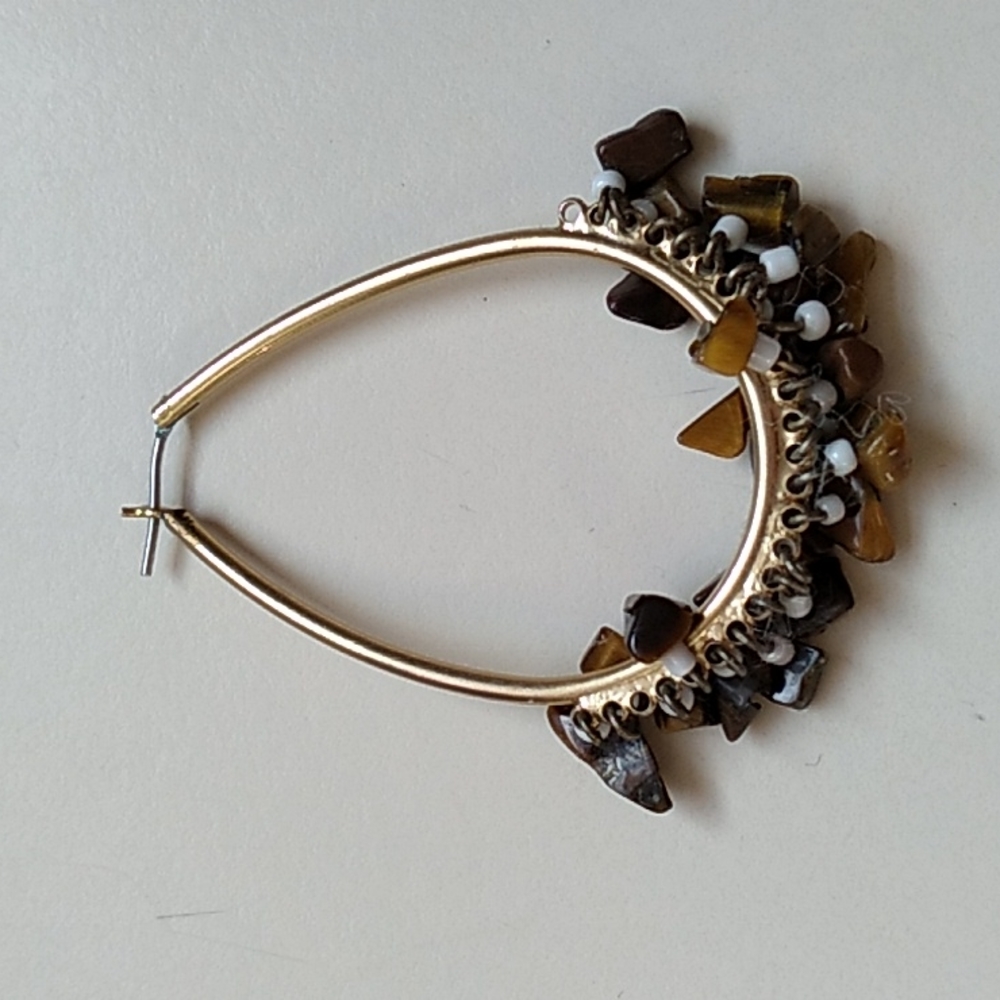 Vintage Tiger's Eye Hoop Earrings - Picture 2 of 3